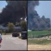 Incendio nella zona industriale nelle Marche. Nube di fumo nero visibile da lontano